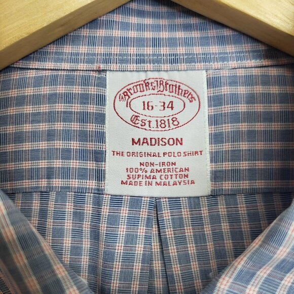 Brooks Brothers Shirt Mens 16 - 34 Madison Checkered Non Iron Supima Cotton - Picture 8 of 9